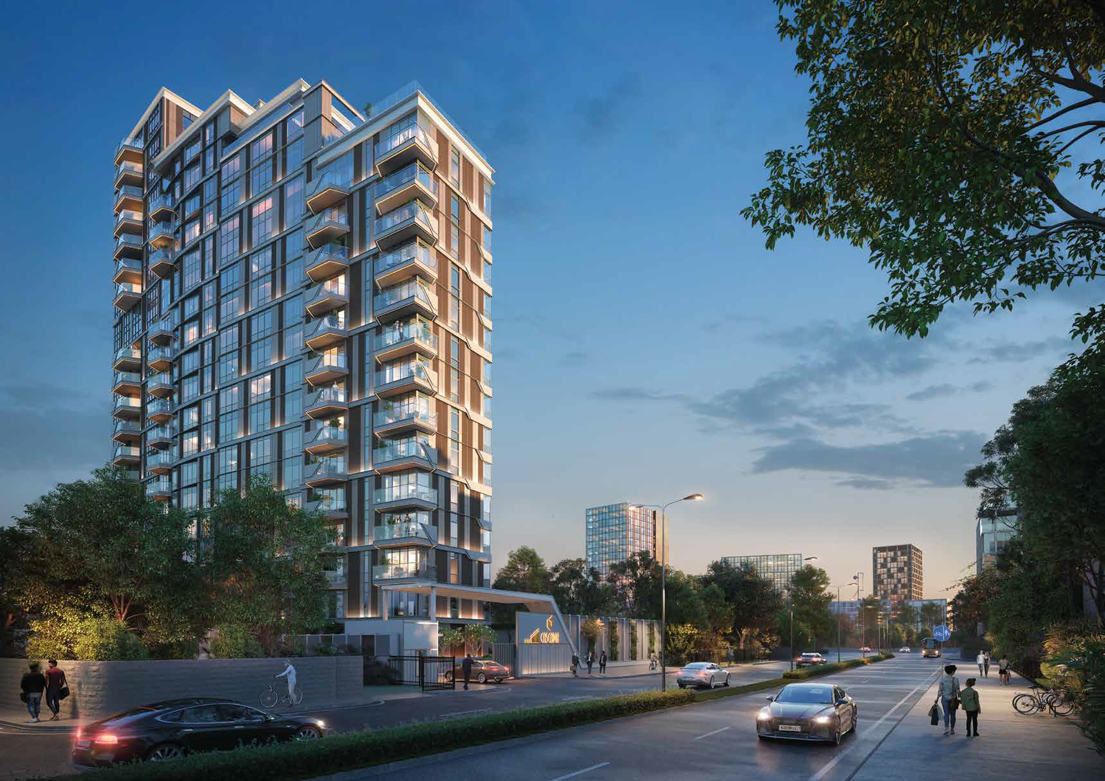 TVS Cascadia landscaped tower exterior